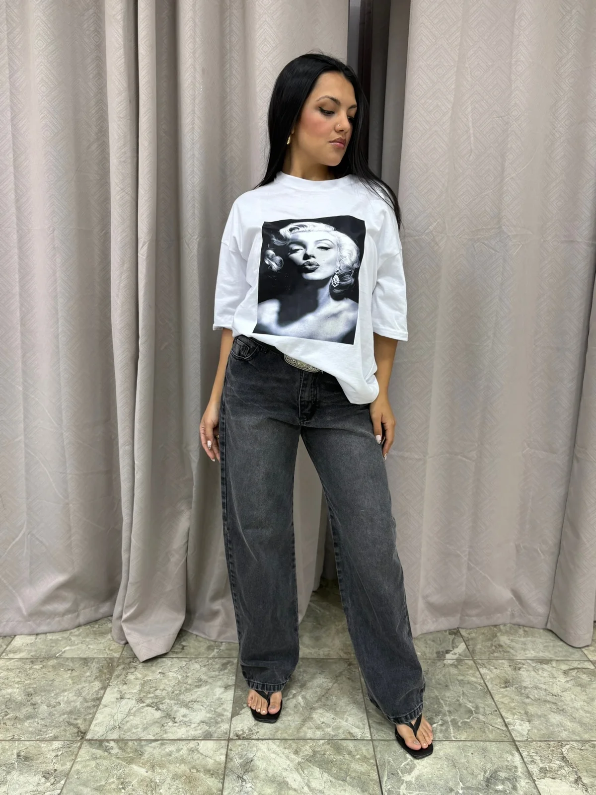 JEANS WIDE LEG GRIS - vista 2